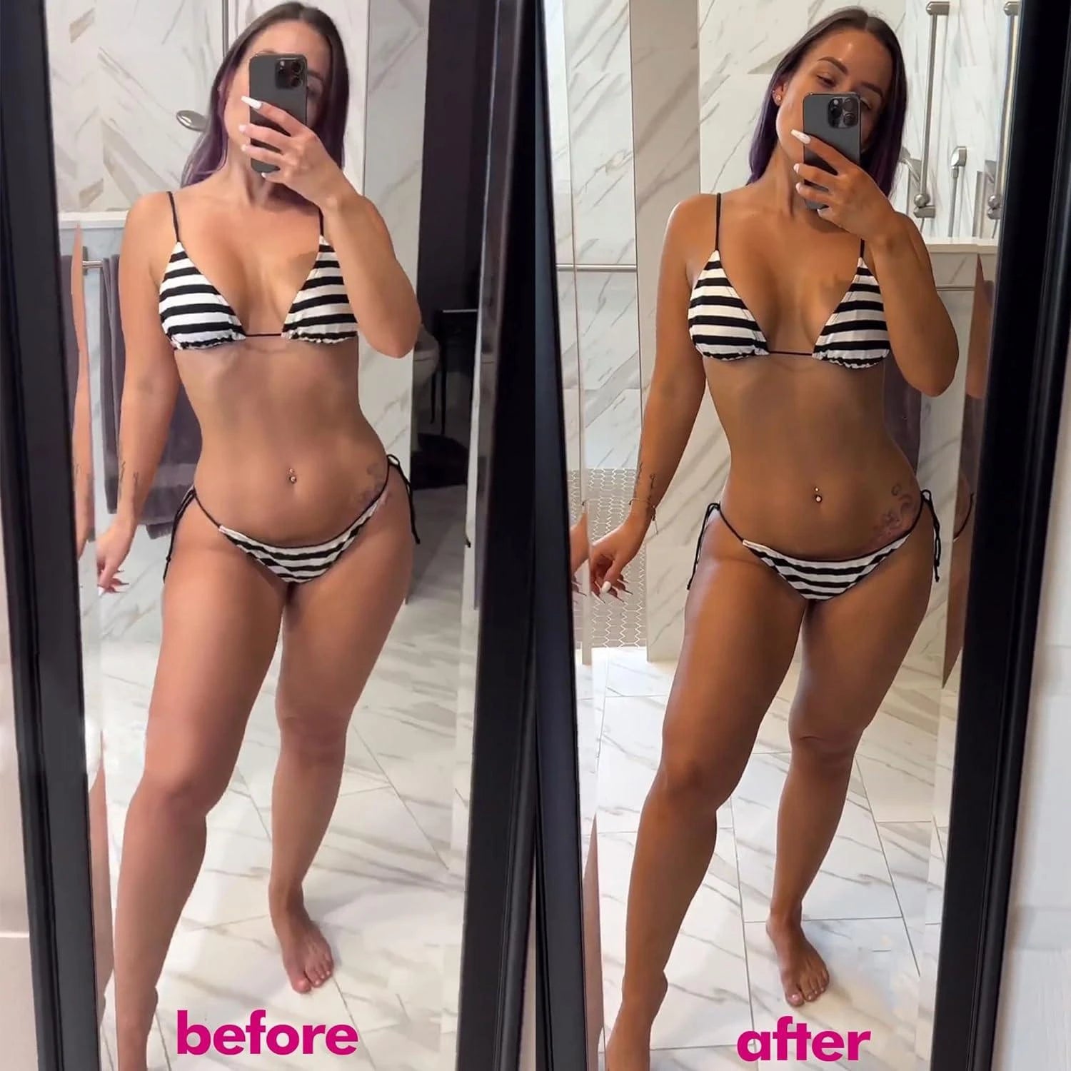 Before and after self-tanning patch — deeper bronze, 2 boxes
